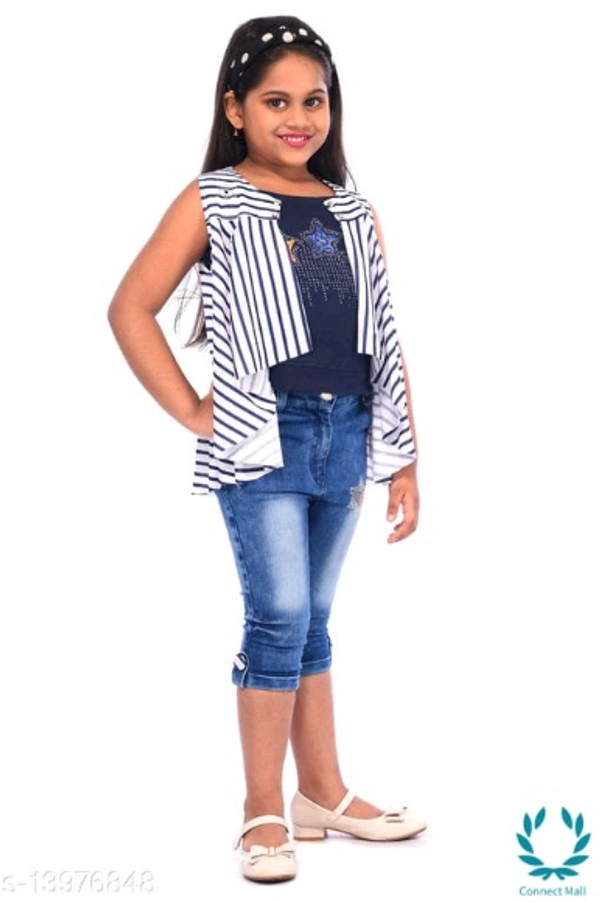 Pretty Stylish Girls Top Bottom Jacket Sets - 7-8 Years